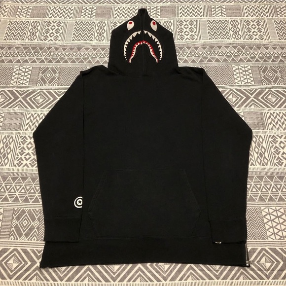 A Bathing Ape Bape Side Zip Shark Pullover Hoodie Size Extra Large - Picture 1 of 12